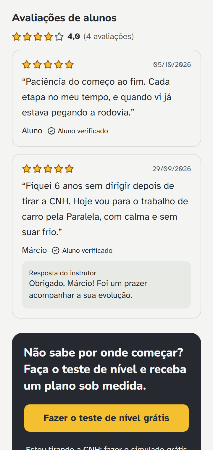 Tela do Primeira Marcha: Avaliações