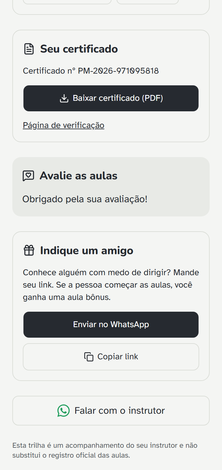 Tela do Primeira Marcha: Indicação