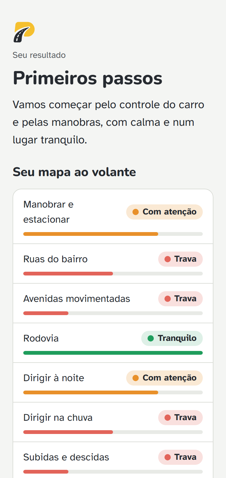 Tela do Primeira Marcha: Teste de nível